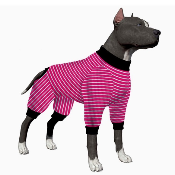 LOVINPET LARGE🐶DOG🐶 PAJAMAS PINK RED & GREEN STRIPES FULL BODY COVERAGE🌟NWT🌟 - Picture 13 of 14